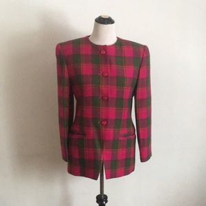 COPY - Harvé Bernard 100% Wool Pink and Green Blazer: Size 4